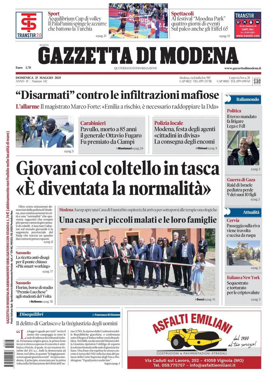 Prima-pagina-gazzetta di modena-oggi-edizione-del-2025-05-25
